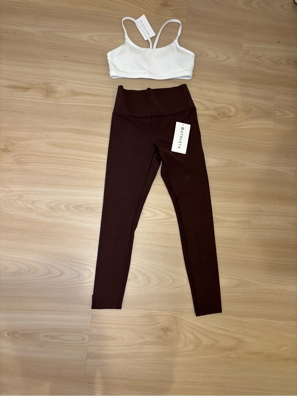 NEW Athleta Salutation  Tight Leggings Brown XS Full Length Scoop Bra S Set